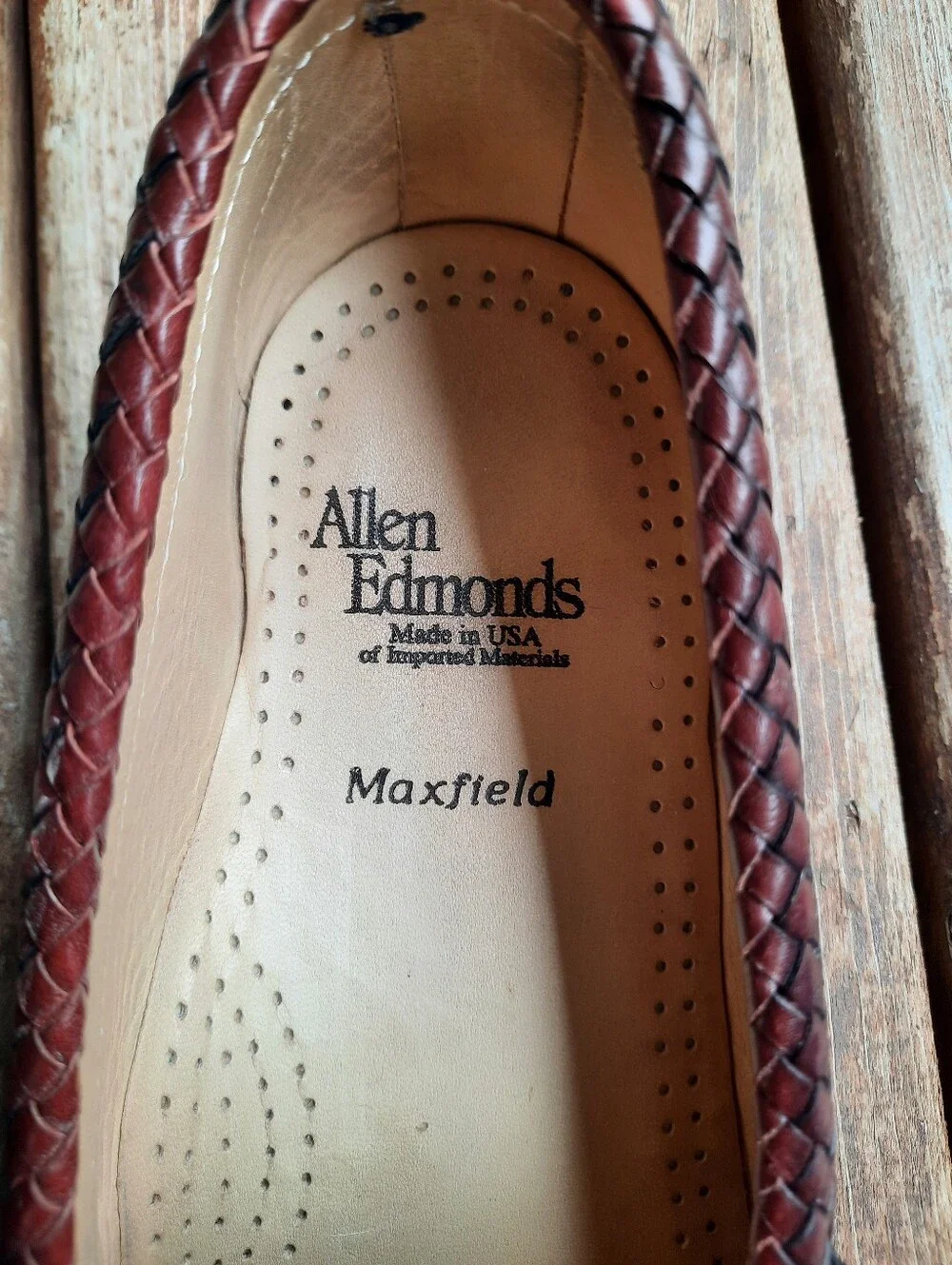 Allen Edmonds Maxfield Burgundy Leather Slip-on Tassle Braided Loafer Size 8.5